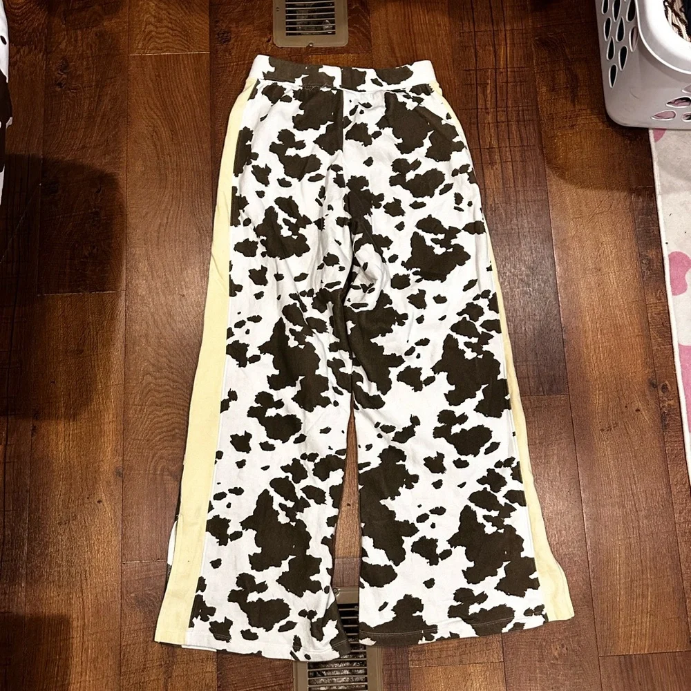 Grayson Threads Cow Print Joggers with Yellow Stripes - Picture 2 of 6